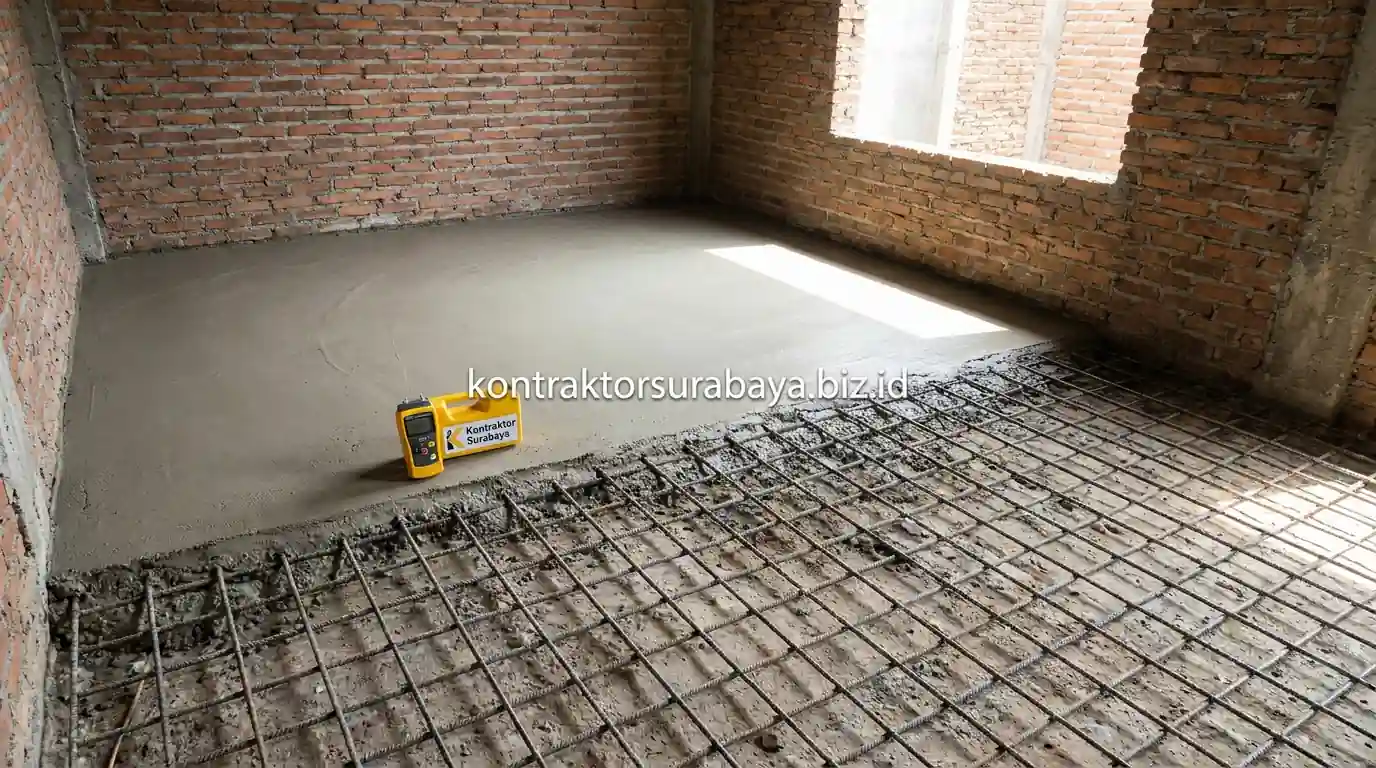 Proses cor ulang dak beton untuk meninggikan lantai rumah