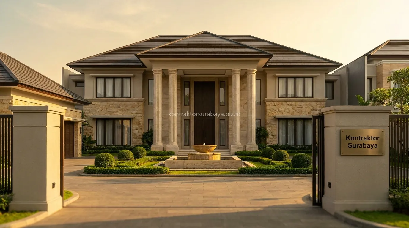 Fasad rumah mewah klasik modern di kawasan Dharmahusada Surabaya
