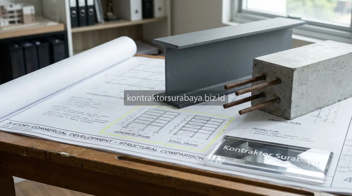 Perbandingan struktur beton bertulang dan baja WF untuk ruko 3 lantai